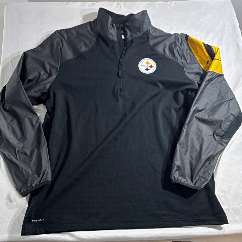 Nike Pittsburgh Steelers NFL Dri-FIT 1/4 Zip Jacket Black Gray Yellow Mens XL